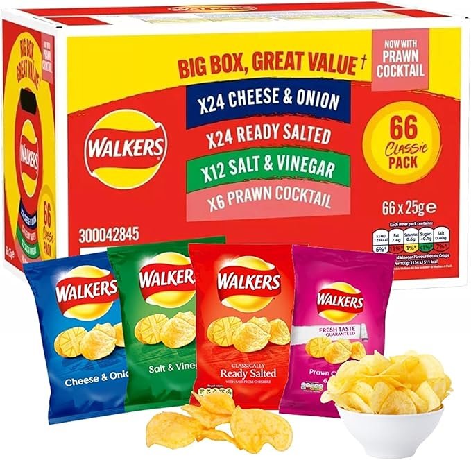 Kandy Collection Sold by - Giant Crisps Multipack Snack Box - Pack of 66 x 25g Assorted Classic Walkers Crisps