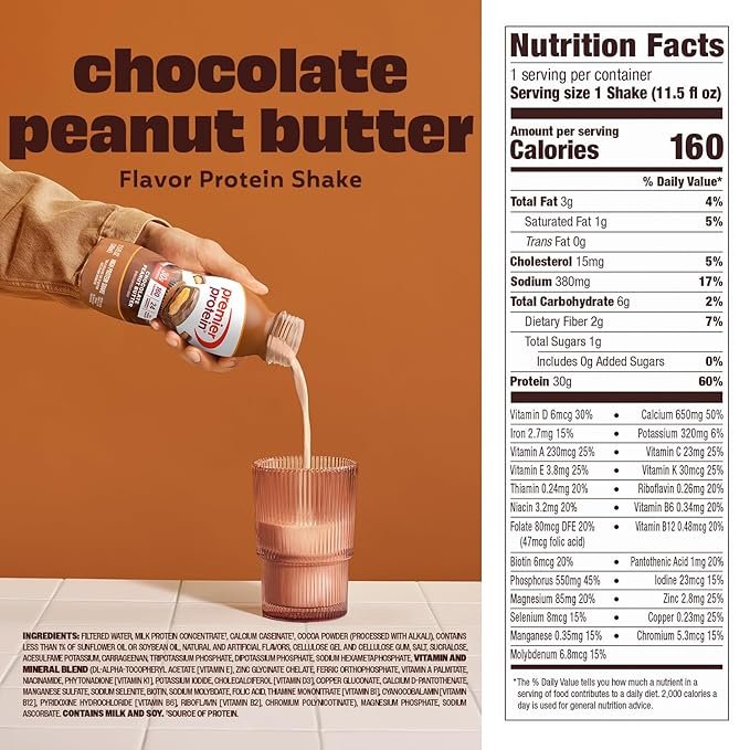 Premier Protein Shake, Chocolate Peanut Butter Liquid, 30g Protein, 1g Sugar & Shake, Cookie Dough, 11.5 Fl Oz (12 Pack) - Image 6
