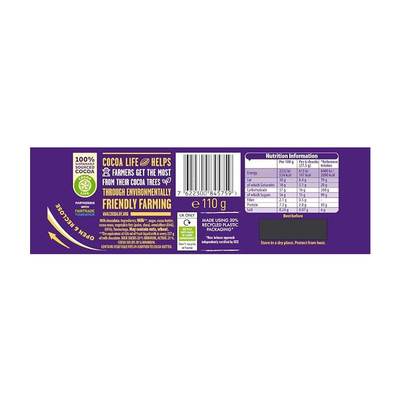 Cadbury Dairy Milk Chocolate Bar 110g (Pack of 21 Bars) - Image 5