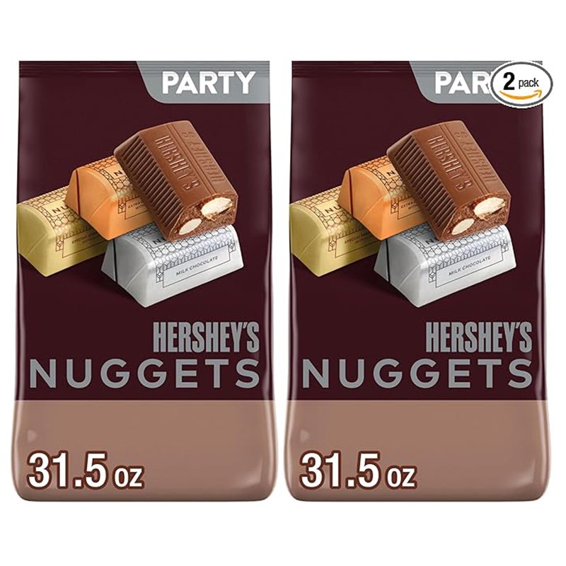 HERSHEY'S NUGGETS Assorted Chocolate Candy Party Bag, 31.5 oz (Pack of 2) Shipped With a Cold Packs