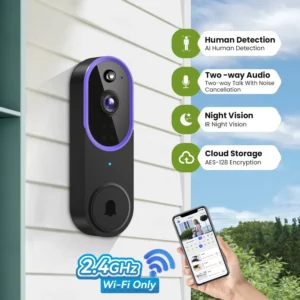 Video Doorbell Camera, Wireless Security Camera, 1080p, Battery Powered, AI Motion Detection, 2.4 GWi-Fi, for Visitor, No paid subscription required.