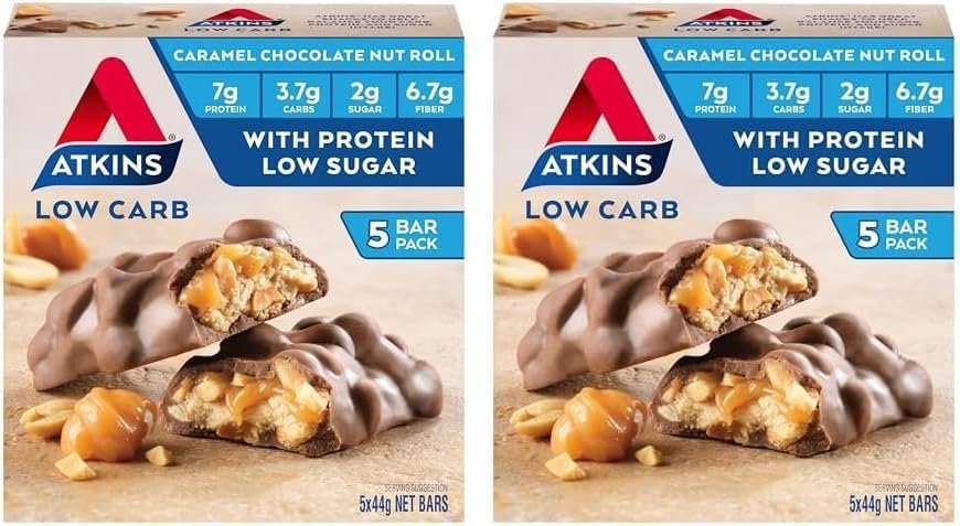 Atkins Caramel Chocolate Nut Roll Snack Bar 5 Pack