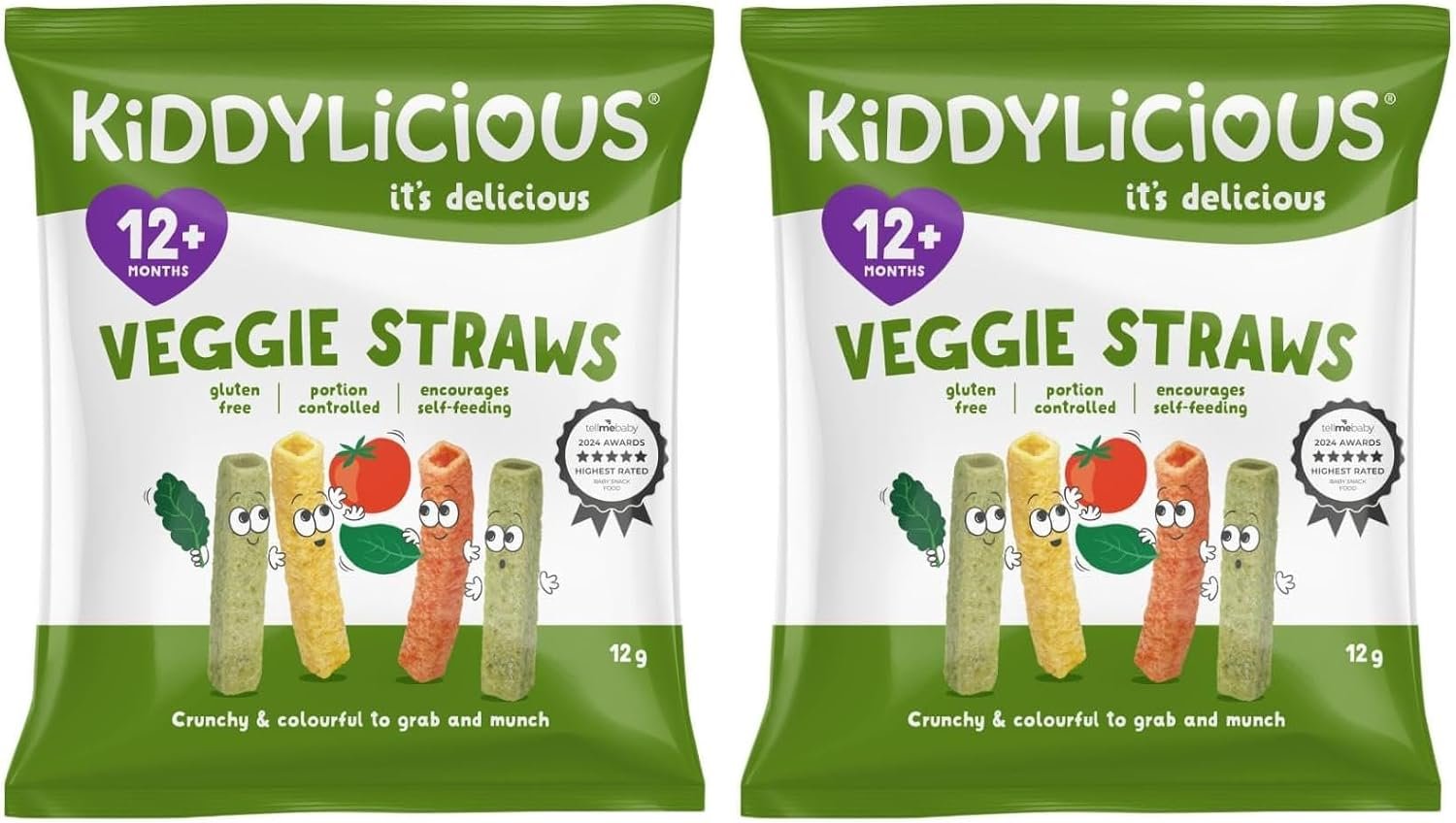 Kiddylicious - Veggie Straws - Delicious Snacks for babies - Suitable for 12+ Months - 12g
