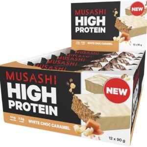 Musashi High Protein Bar - Peanut Butter, 45g Protein, Pack of 12 (12 x 90g Protein Bars)